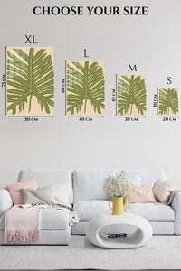 EMESA metal wall art size comparison guide for Olive Tropical Leaf Silhouette