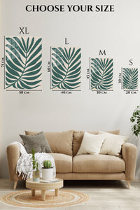 EMESA metal wall art size comparison guide for Deep Green Tropical Leaf