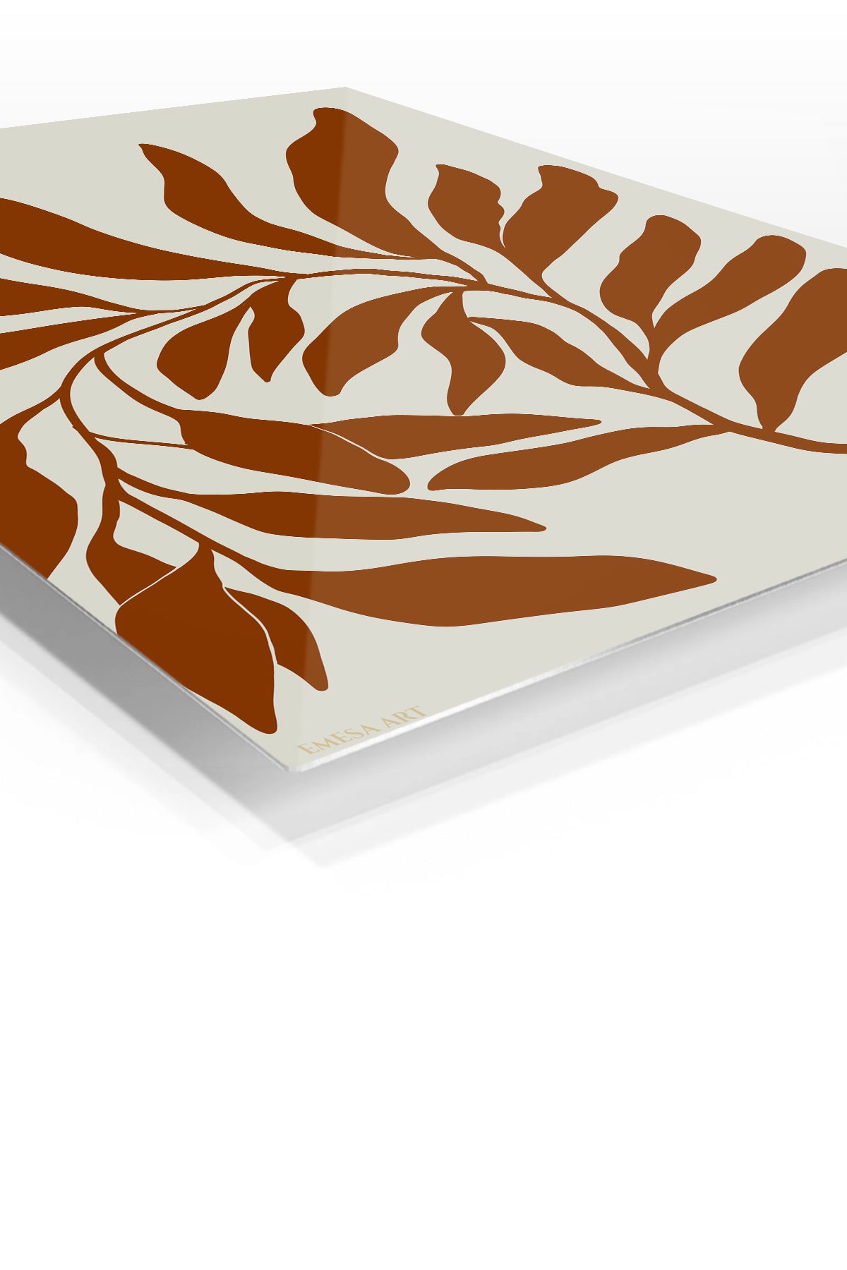 Rust Botanical Silhouette premium metal wall art – angled view