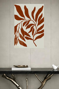 Rust Botanical Silhouette metal wall art displayed in a modern interior