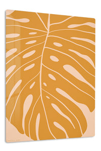 Ochre Monstera Leaf premium metal wall art – front view