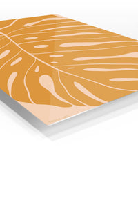Ochre Monstera Leaf premium metal wall art – angled view