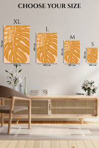 EMESA metal wall art size comparison guide for Ochre Monstera Leaf