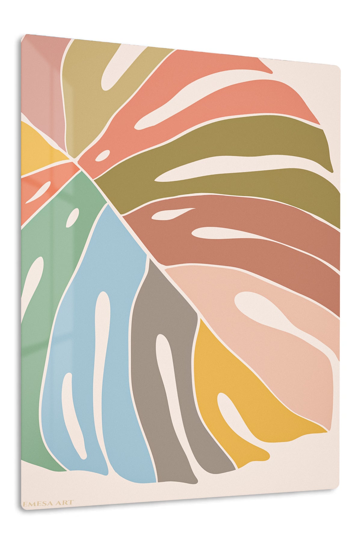 Pastel Monstera Fan premium metal wall art – front view
