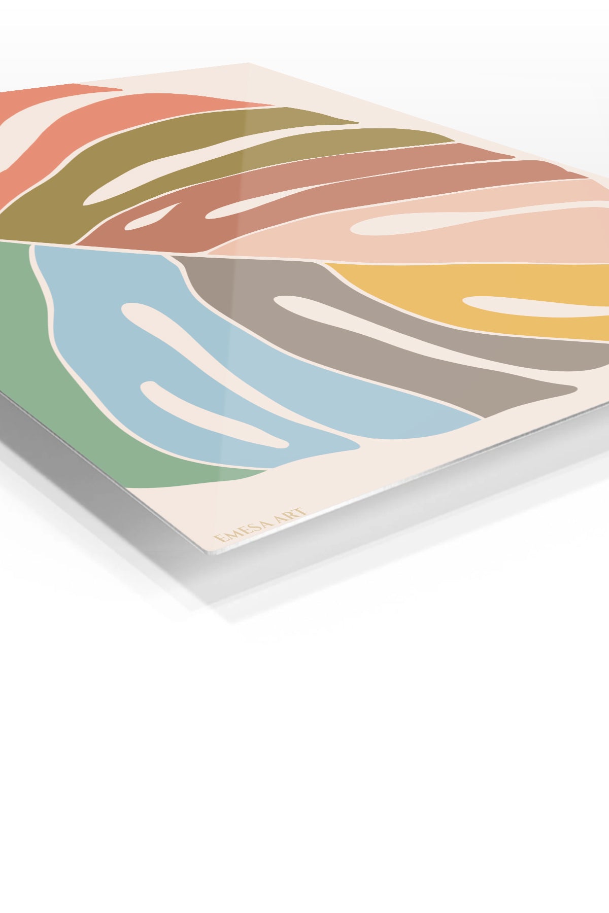 Pastel Monstera Fan premium metal wall art – angled view