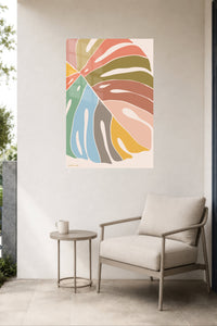 Pastel Monstera Fan metal wall art displayed in a contemporary living space