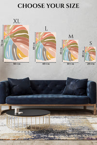 EMESA metal wall art size comparison guide for Pastel Monstera Fan