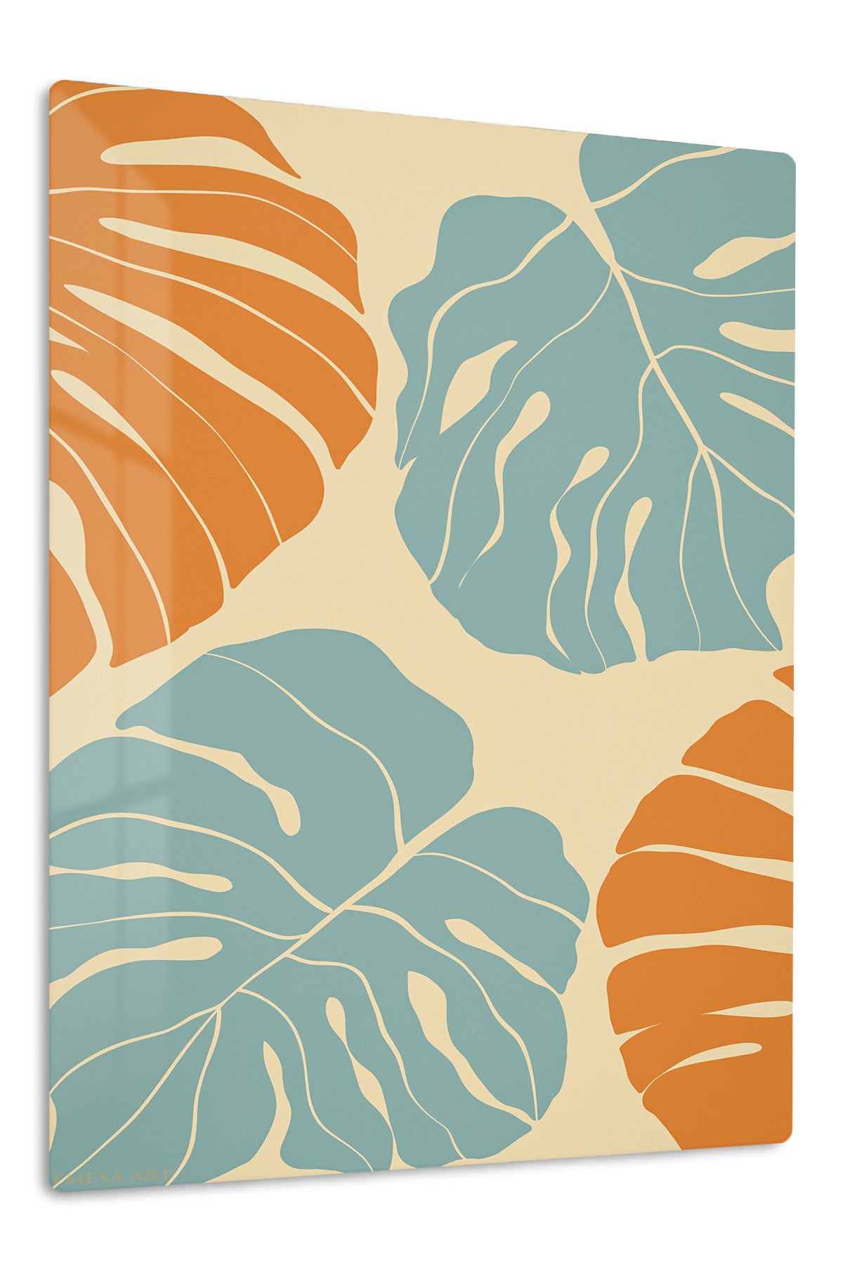 Terracotta and Sage Tropical Leaves premium metal wall art – front view