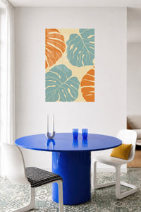 Terracotta and Sage Tropical Leaves metal wall art displayed in a contemporary living space