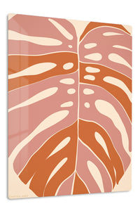 Terracotta Monstera Leaf premium metal wall art – front view