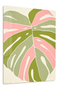 Blush Tropical Leaf premium metal wall art – front view
