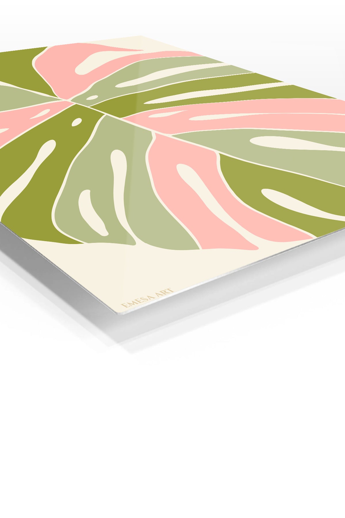 Blush Tropical Leaf premium metal wall art – angled view