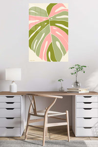 Blush Tropical Leaf metal wall art displayed in a contemporary living space