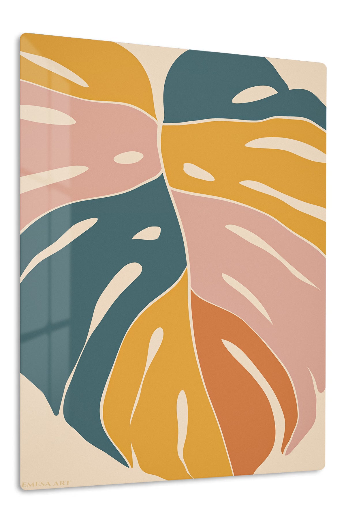 Earthtone Tropical Leaves premium metal wall art – front view