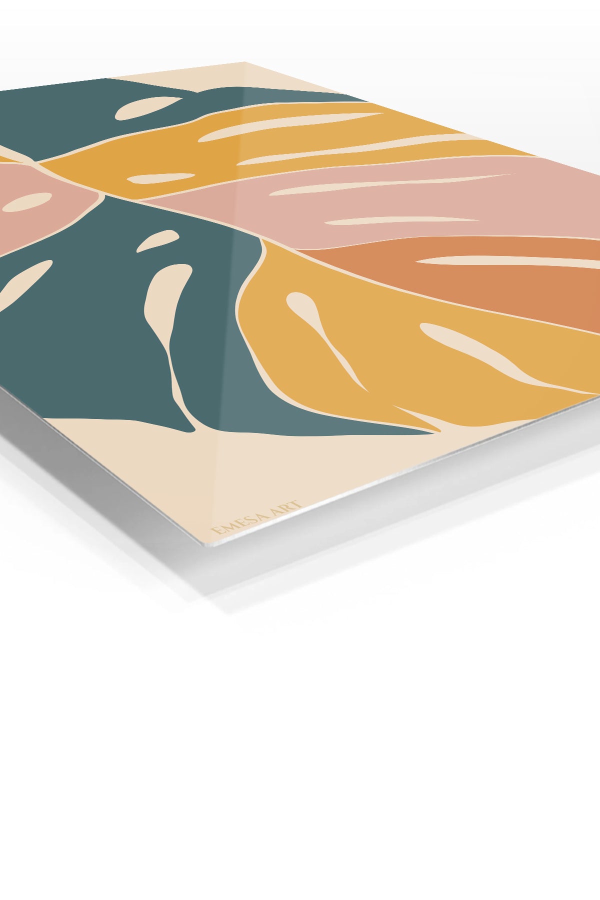 Earthtone Tropical Leaves premium metal wall art – angled view