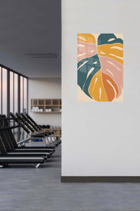 Earthtone Tropical Leaves metal wall art displayed in a contemporary living space