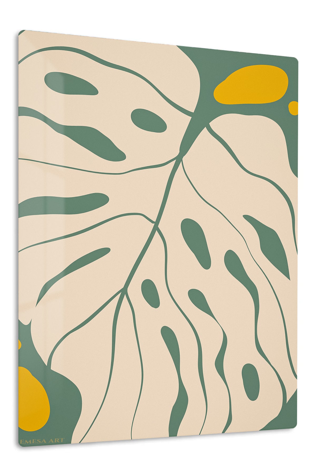 Ochre and Sage Abstract Botanicals premium metal wall art – front view