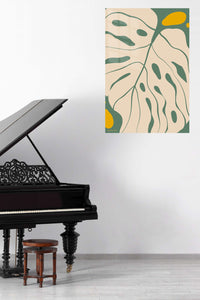 Ochre and Sage Abstract Botanicals metal wall art displayed in a contemporary living space