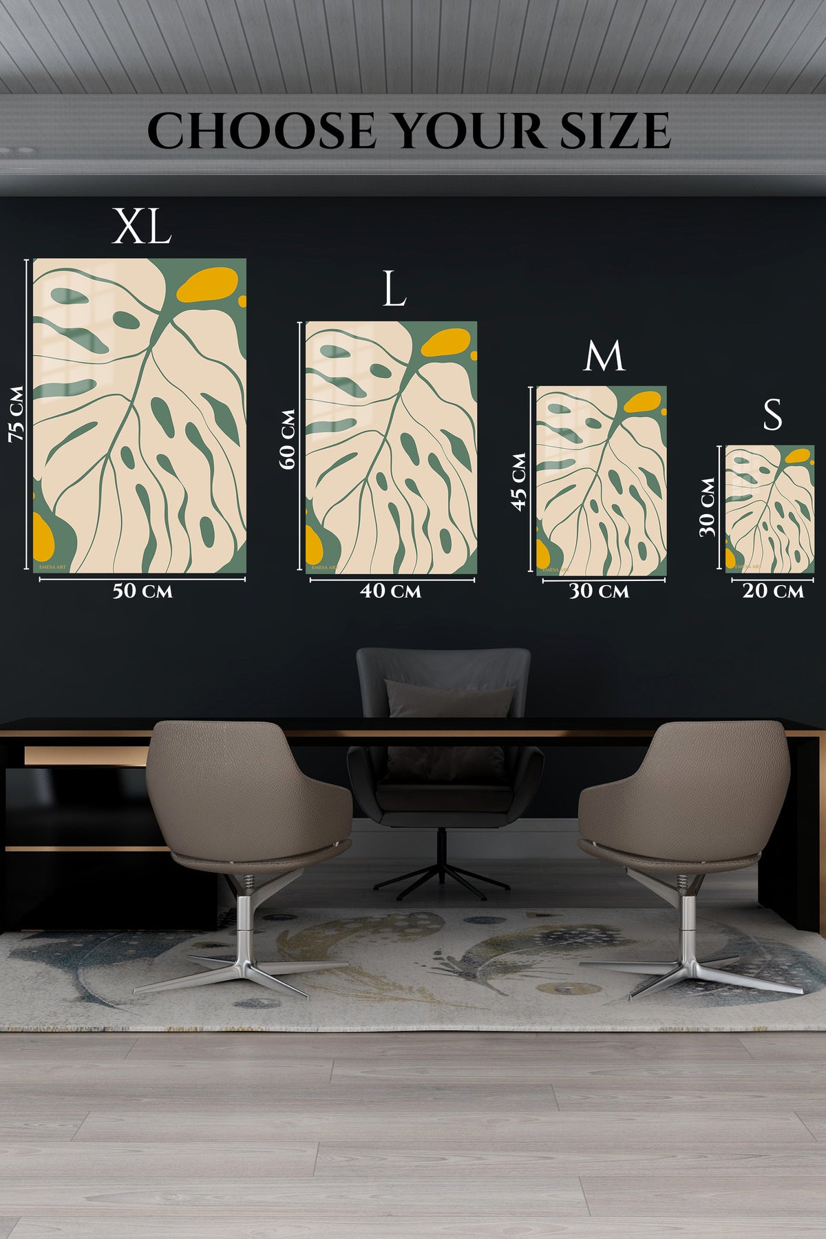 EMESA metal wall art size comparison guide for Ochre and Sage Abstract Botanicals