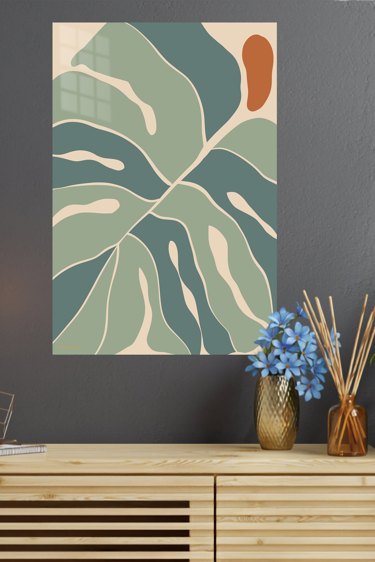 Earth Tone Abstract Leaves metal wall art displayed in a modern interior