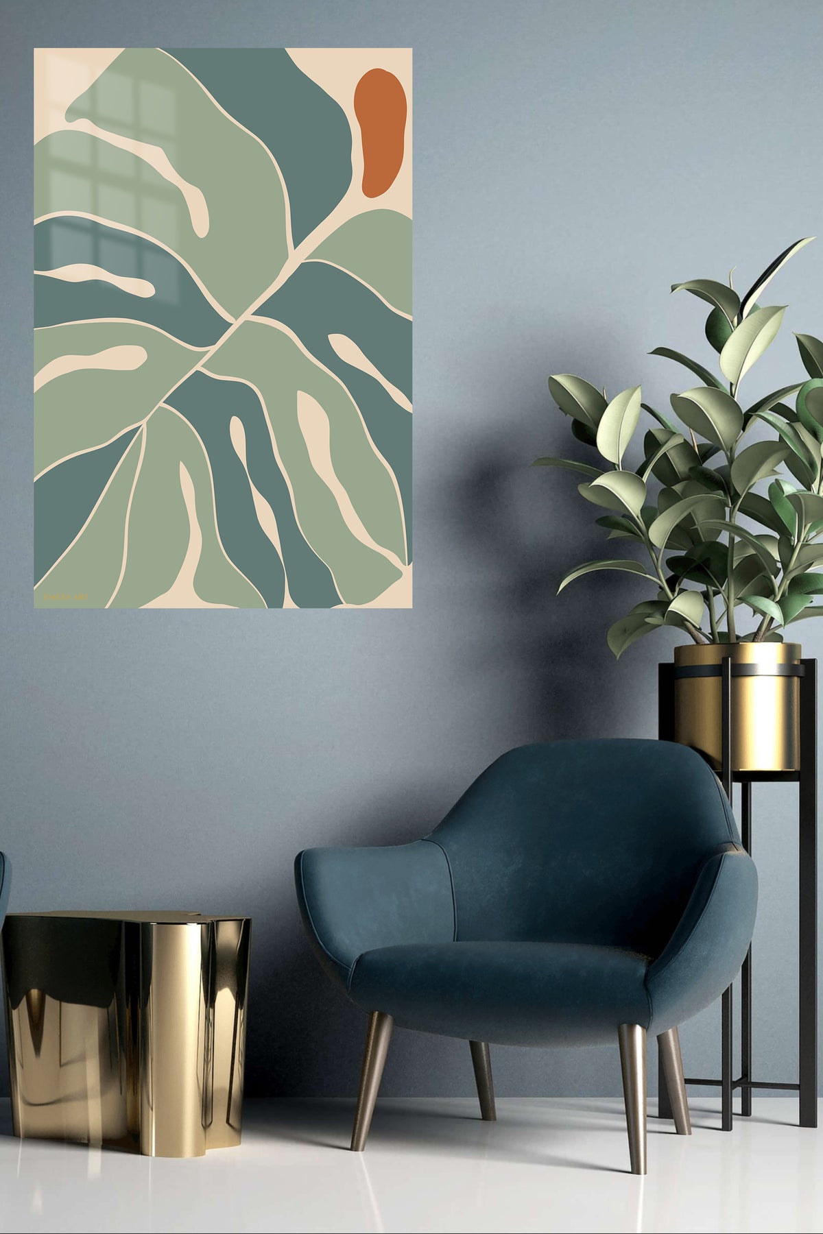 Earth Tone Abstract Leaves metal wall art displayed in a contemporary living space
