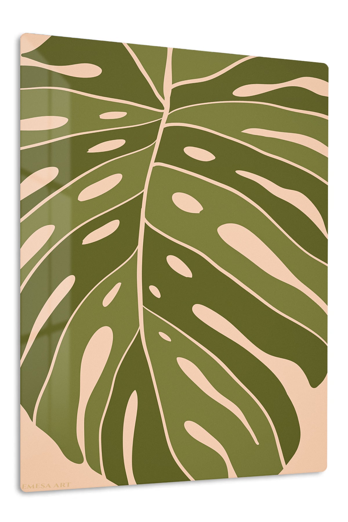 Olive Monstera Silhouette premium metal wall art – front view