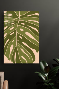 Olive Monstera Silhouette metal wall art displayed in a modern interior