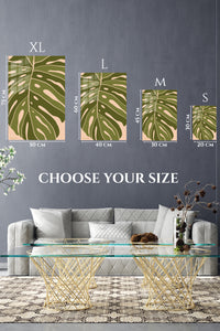 EMESA metal wall art size comparison guide for Olive Monstera Silhouette