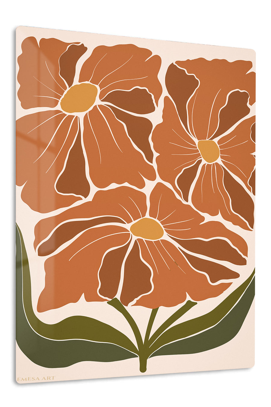 Terracotta Wildflower Bloom premium metal wall art – front view