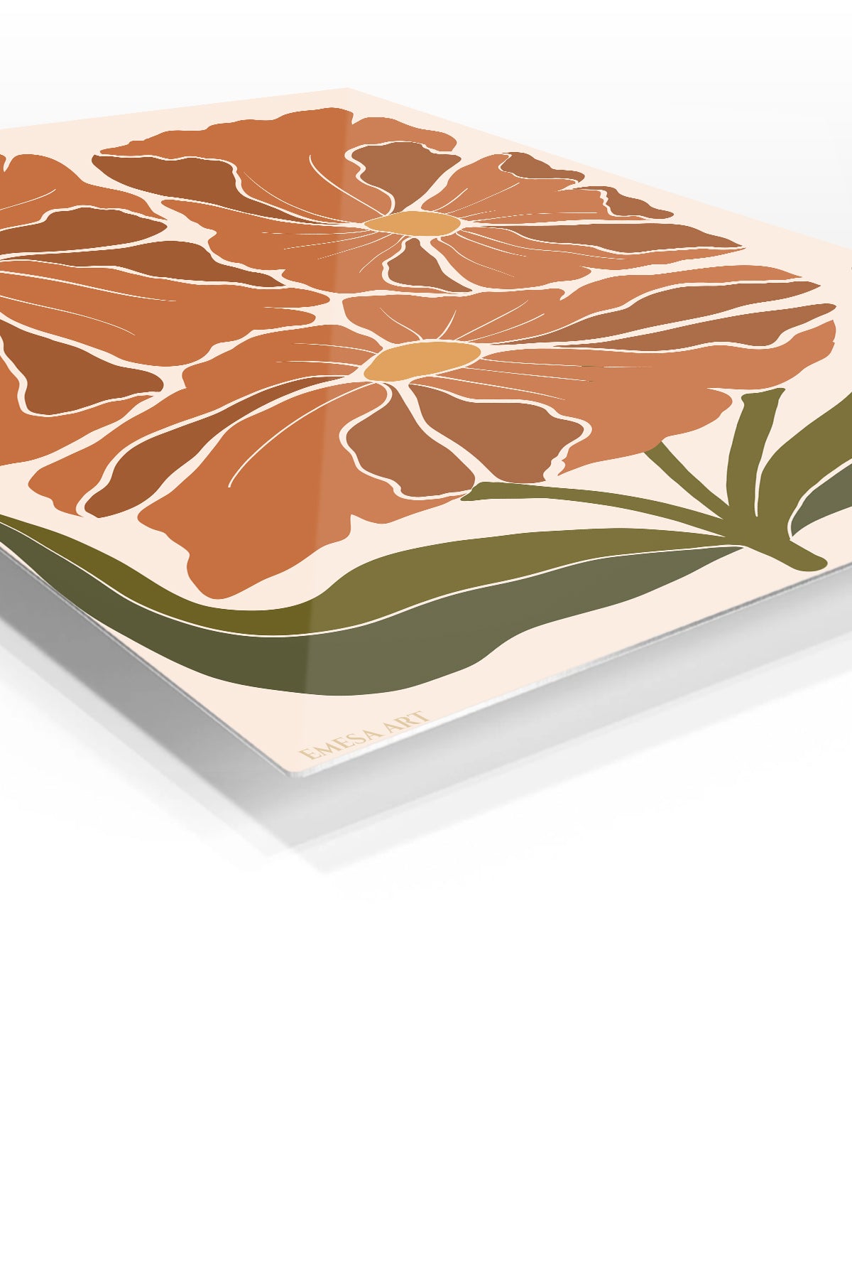 Terracotta Wildflower Bloom premium metal wall art – angled view