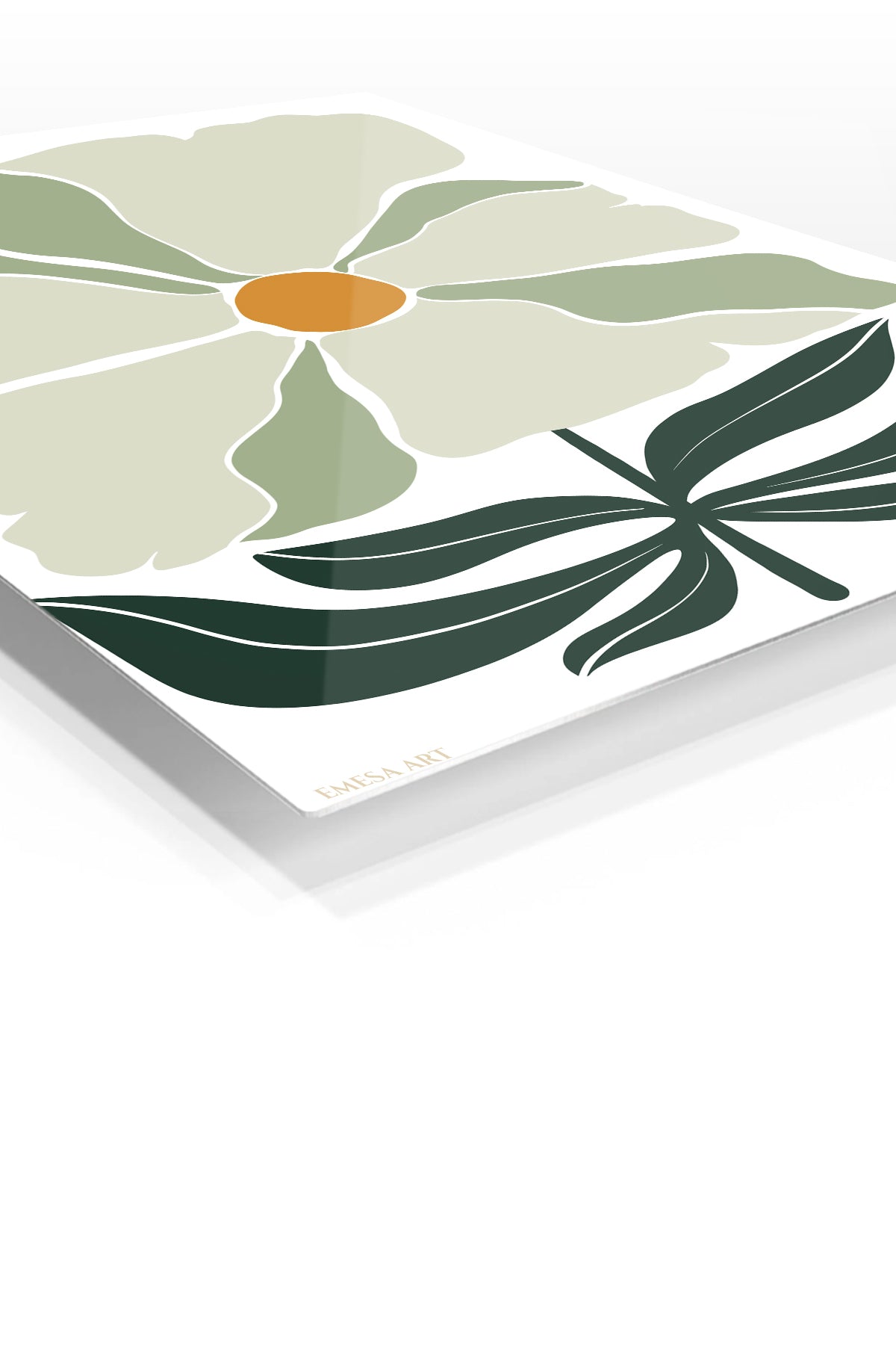 Sage Bloom premium metal wall art – angled view