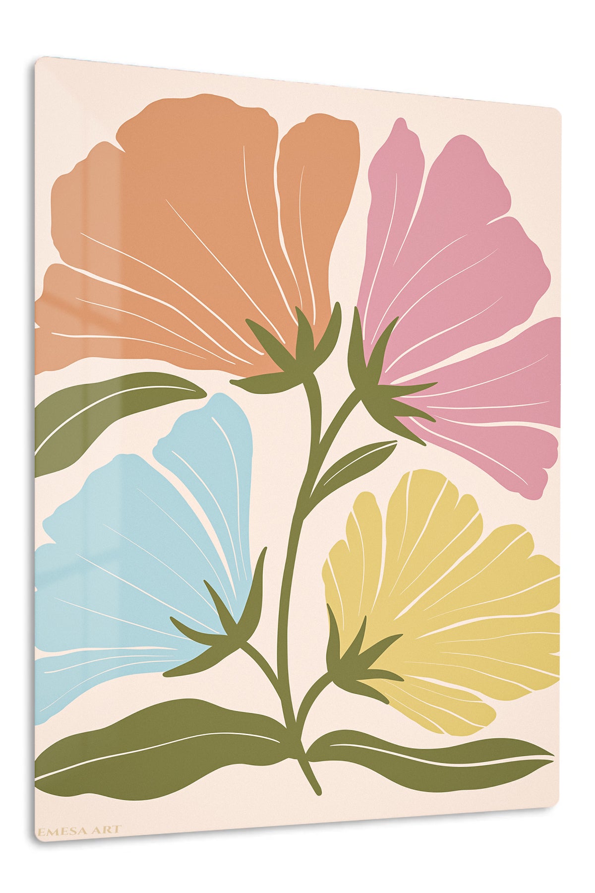 Pastel Botanical Bloom premium metal wall art – front view