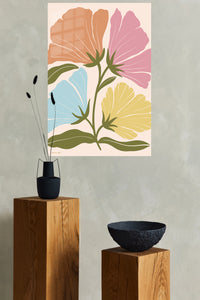 Pastel Botanical Bloom metal wall art displayed in a modern interior