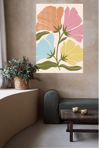 Pastel Botanical Bloom metal wall art displayed in a contemporary living space