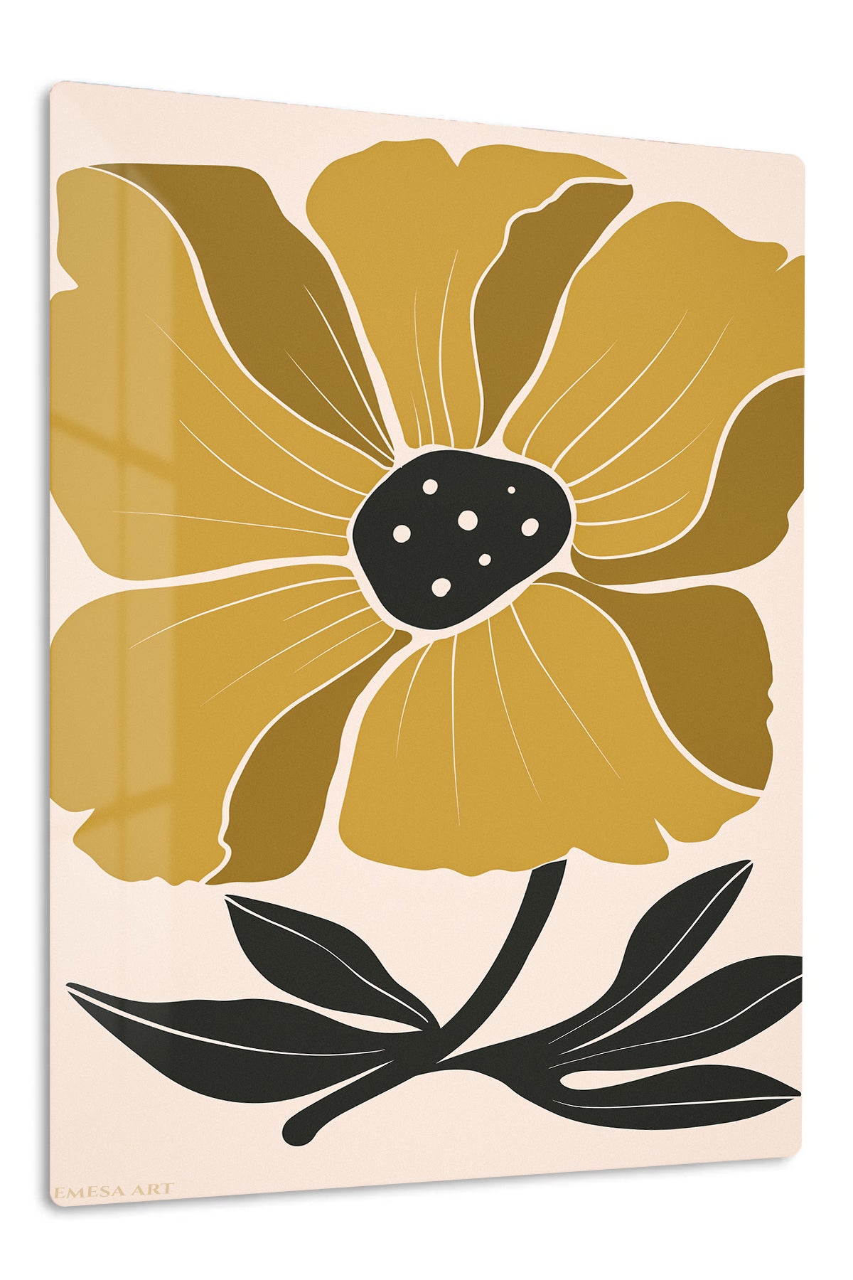 Golden Botanical Bloom premium metal wall art – front view