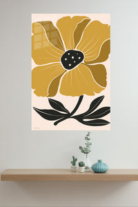 Golden Botanical Bloom metal wall art displayed in a modern interior