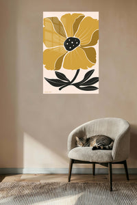 Golden Botanical Bloom metal wall art displayed in a contemporary living space