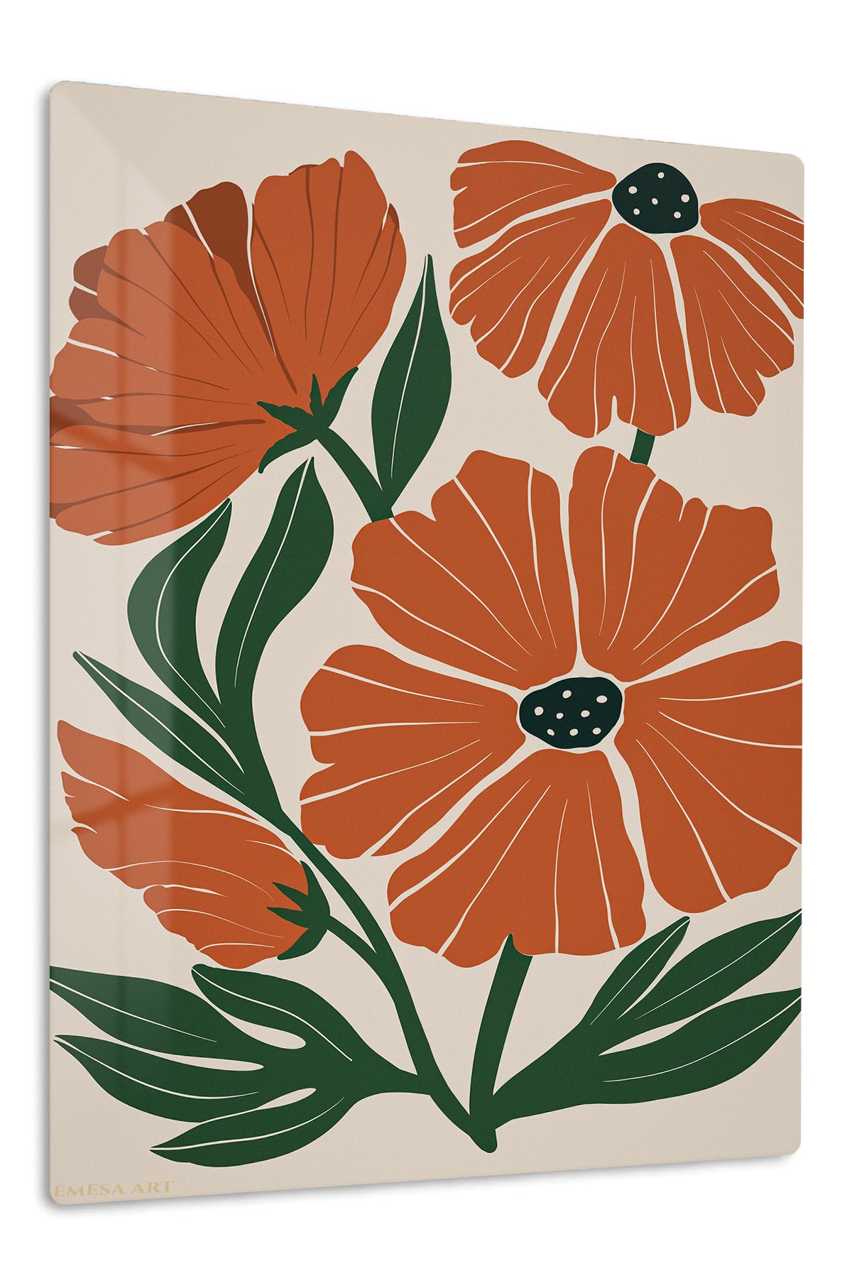 Rust Orange Botanical Blooms premium metal wall art – front view