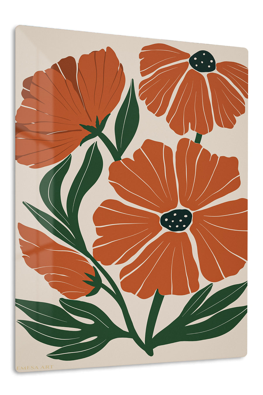 Rust Orange Botanical Blooms premium metal wall art – front view