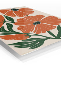 Rust Orange Botanical Blooms premium metal wall art – angled view