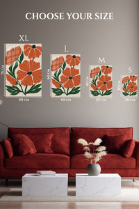EMESA metal wall art size comparison guide for Rust Orange Botanical Blooms