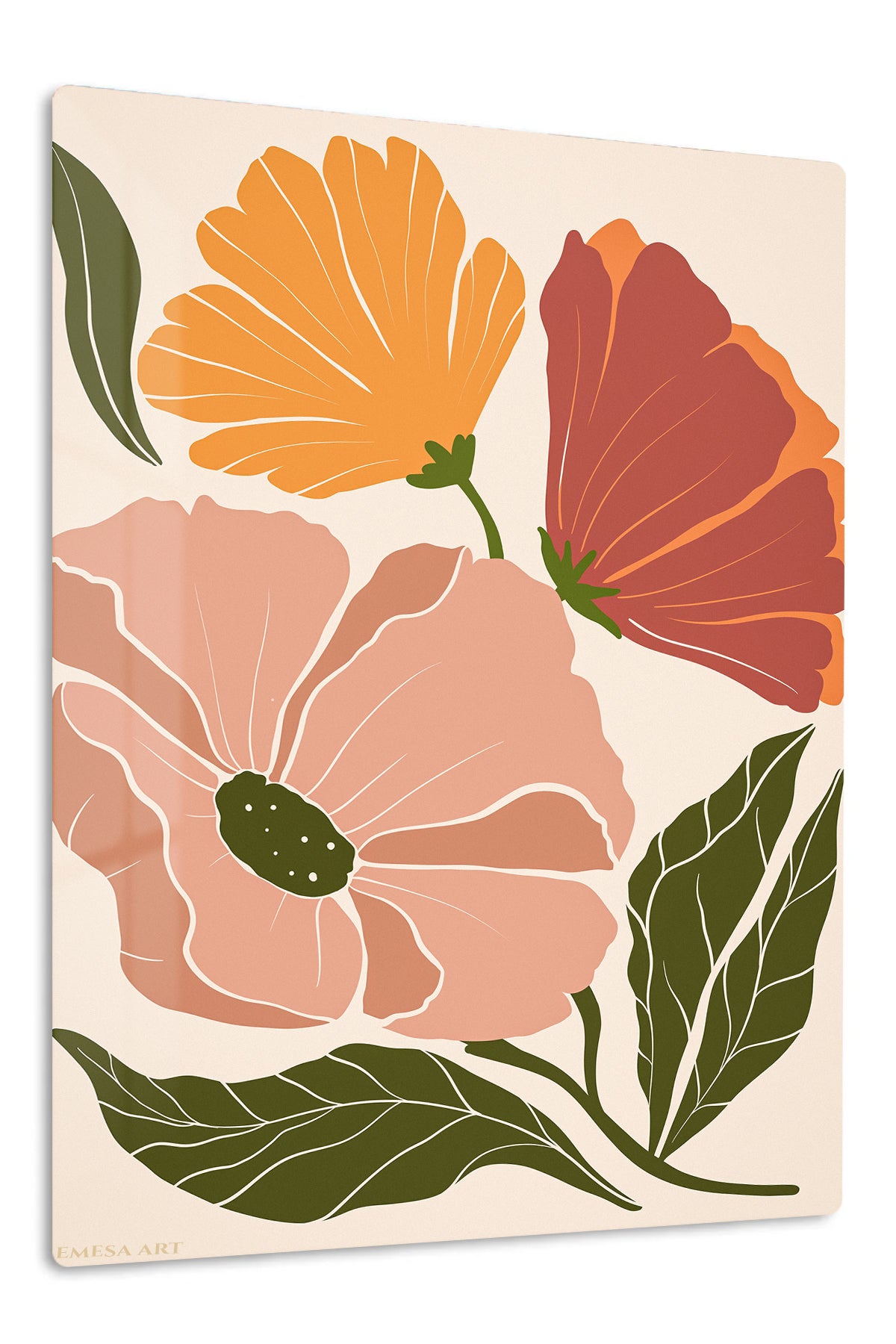 Warm Botanical Bloom premium metal wall art – front view