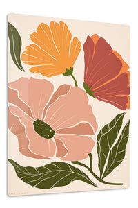 Warm Botanical Bloom premium metal wall art – front view
