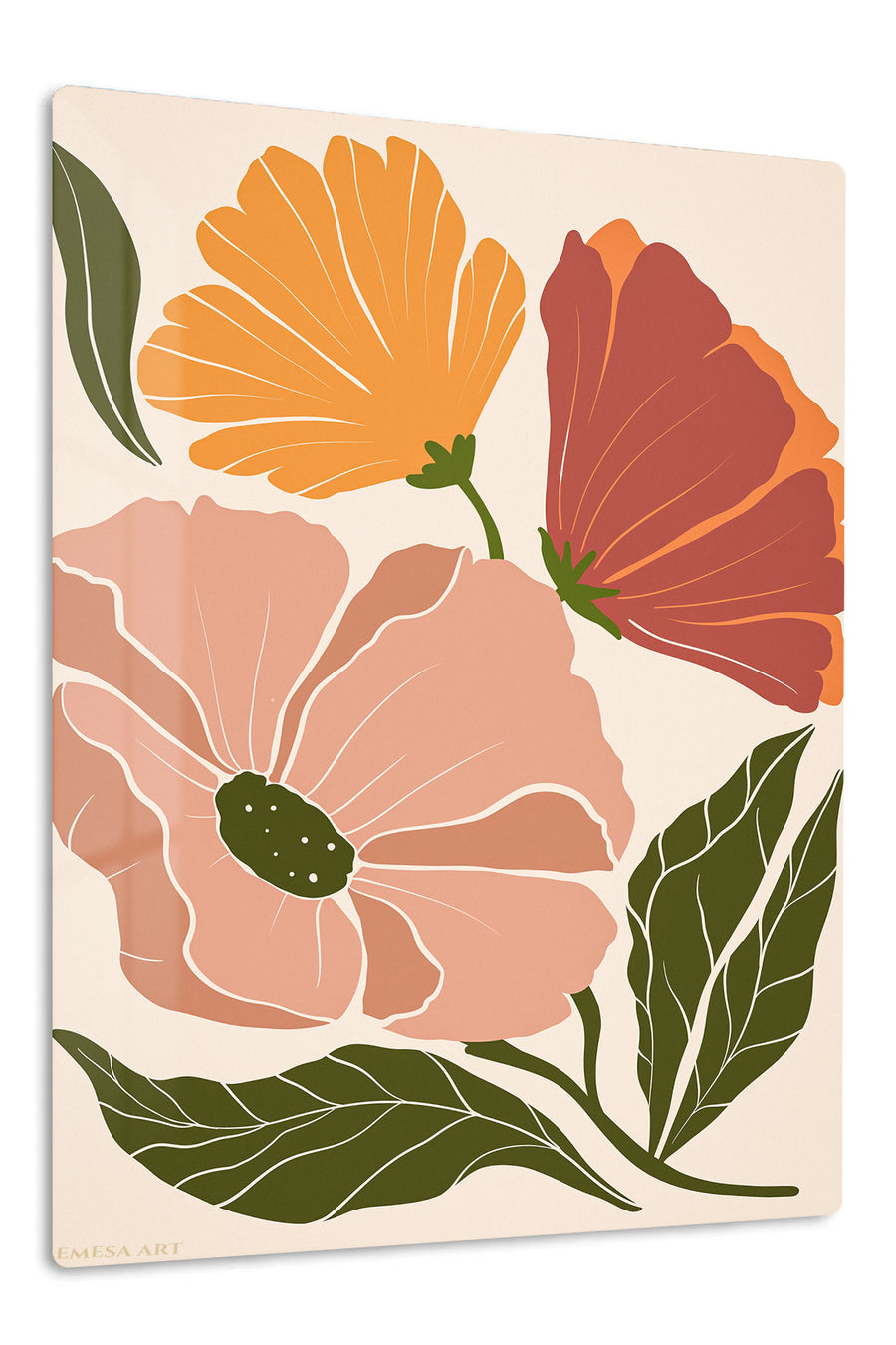 Warm Botanical Bloom premium metal wall art – front view