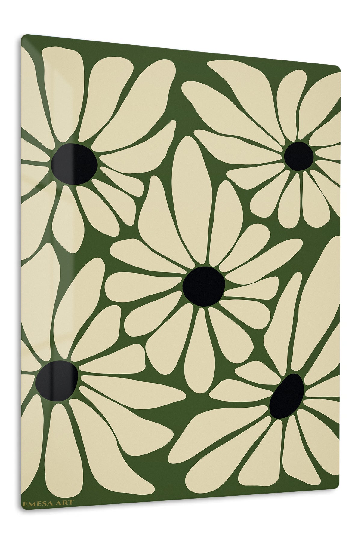 Olive Daisy Bloom premium metal wall art – front view