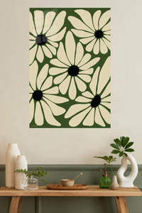 Olive Daisy Bloom metal wall art displayed in a modern interior