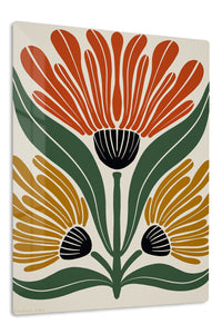 Three Bloom Folk Floral premium metal wall art – front view