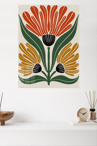 Three Bloom Folk Floral metal wall art displayed in a modern interior
