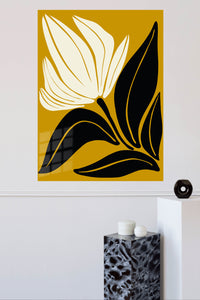Golden Abstract Bloom metal wall art displayed in a modern interior