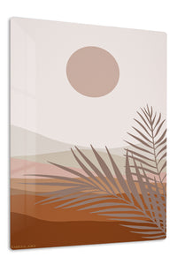 Terracotta Sun and Palm Fronds premium metal wall art – front view